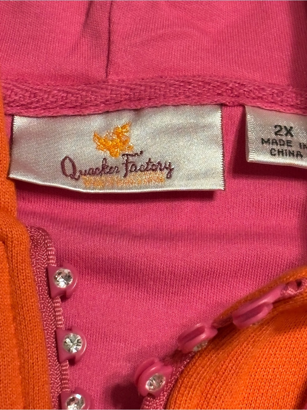 Quacker Factory 2X Orange Pink Rhinestone Zip Hoodie Jacket NWOT - Picture 3 of 7